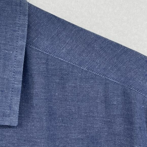 UNTUCKIT Shirt Mens M Cameron WR Linen Chambray Slim Fit Wrinkle Resistant Blue - Picture 9 of 13